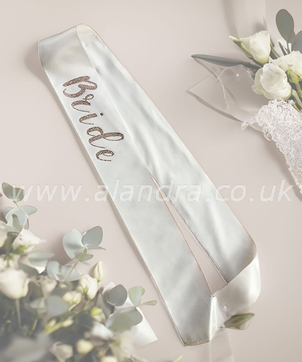 Soft White Diamante Bride Sash